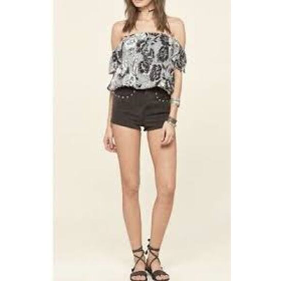 Revolve AMUSE SOCIETY Penny Lane Printed Top Gray Floral Size Medium M - Picture 2 of 6